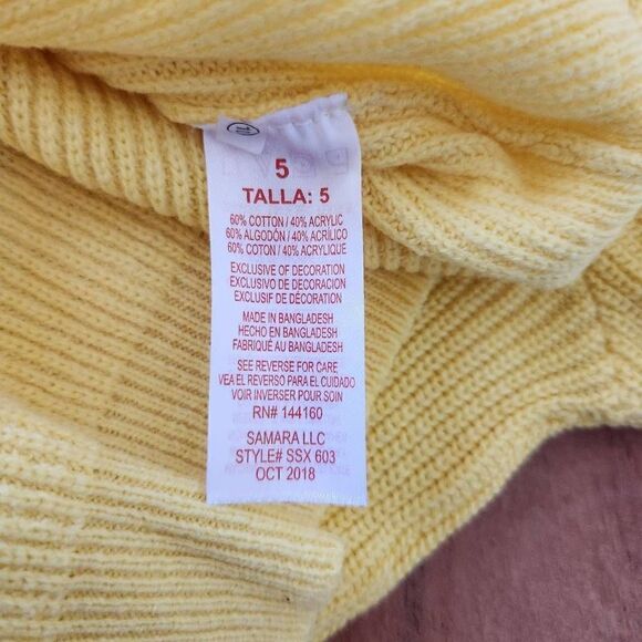 Samaray size 5 girls yellow banana pudding white ribbed bow grommet sweater - Picture 6 of 6